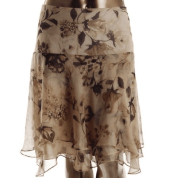 LAUREN RALPH LAUREN Chiffon tier skirt Flower Flowing Romance Lined Sheer Luxury - Picture 1 of 8